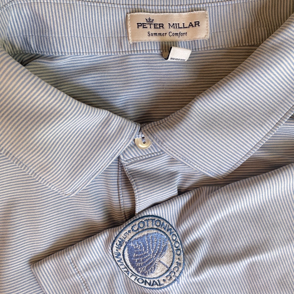 Peter Millar Summer Comfort Striped Golf Polo Blue XL Invitational Patch